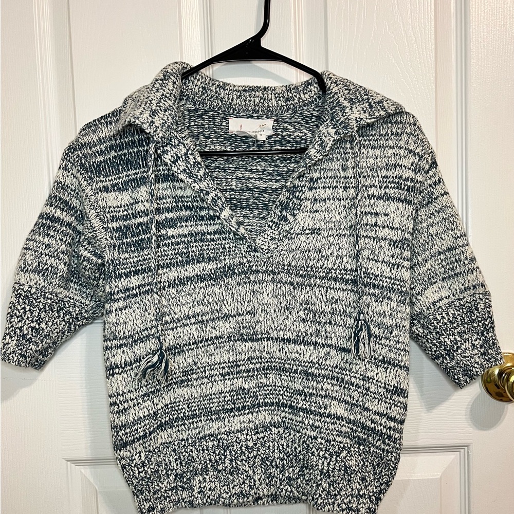 Anthropologie Carlotta Collared Marled Knit Sweater Blue Cream Pullover XS